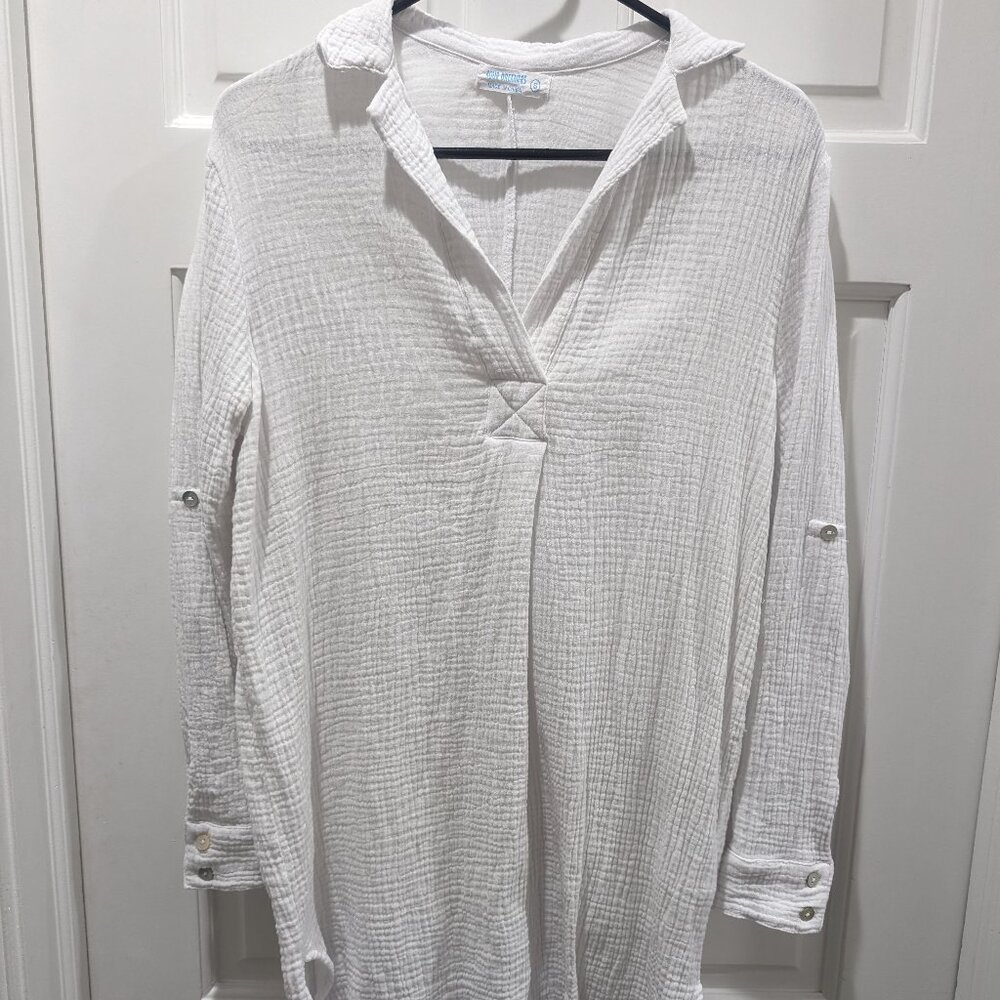 Women's Size S White 100% Cotton Long Sleeve Tunic Top